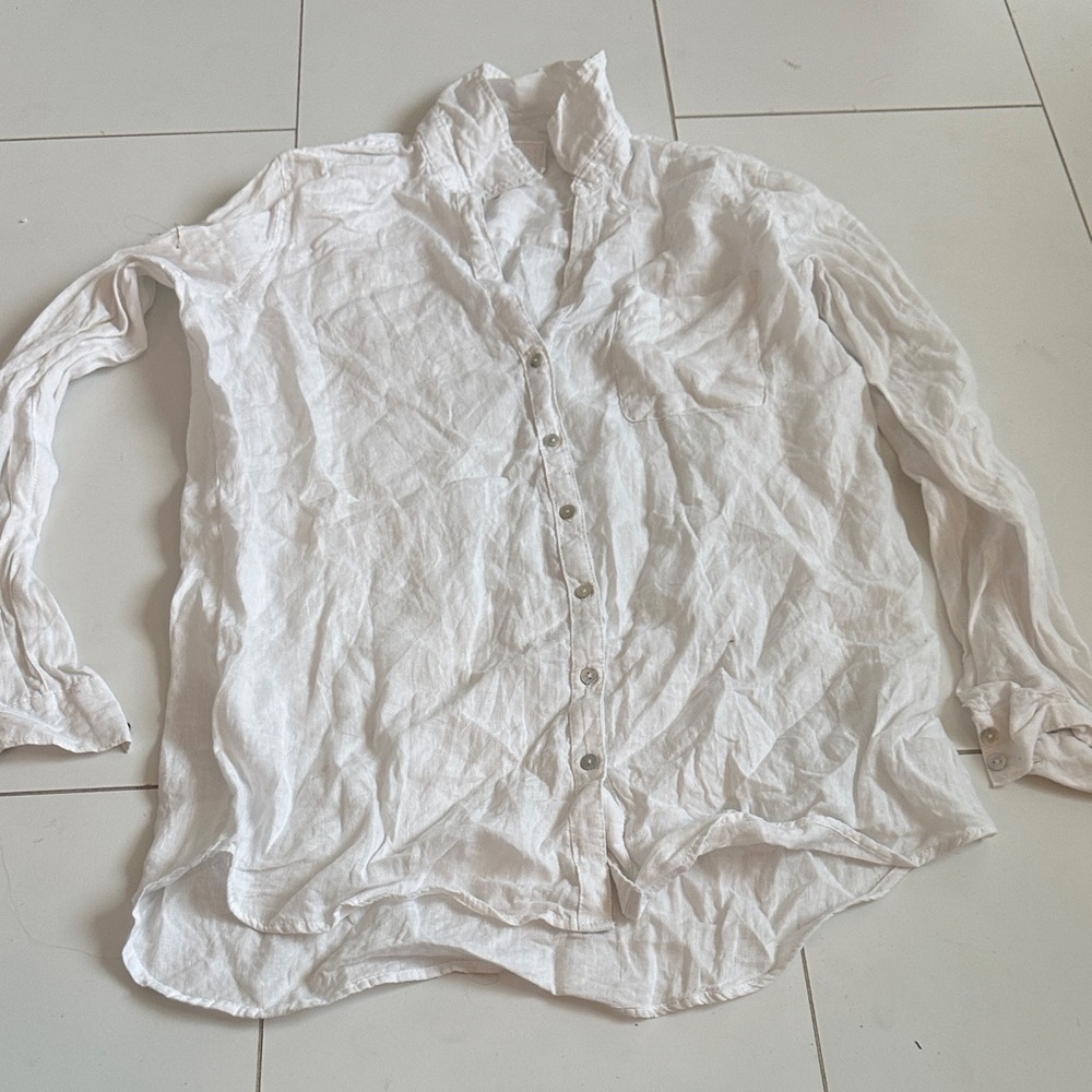 Sigrid Olsen White linen Button-Up Shirt M